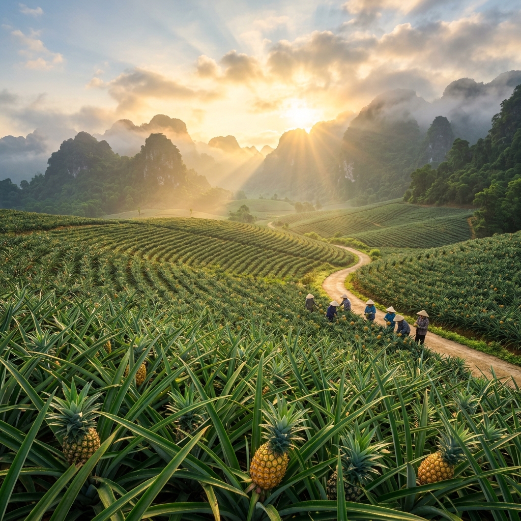 Cánh đồng khóm dưới ánh bình minh